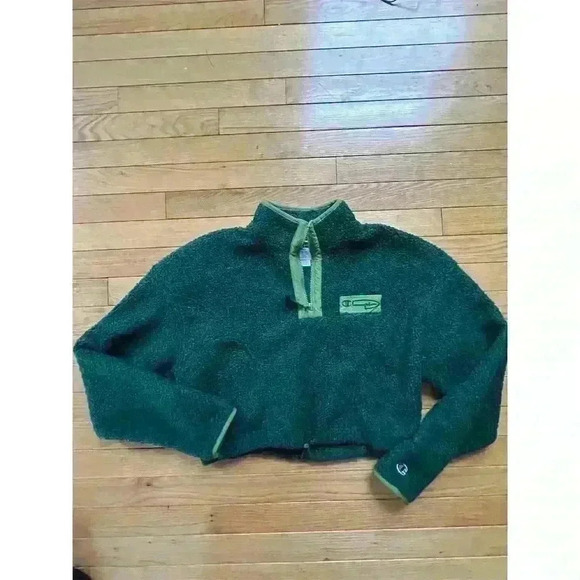 Champion Women's Cropped Sherpa Half Zip Pullover Green Size Small - Picture 2 of 9